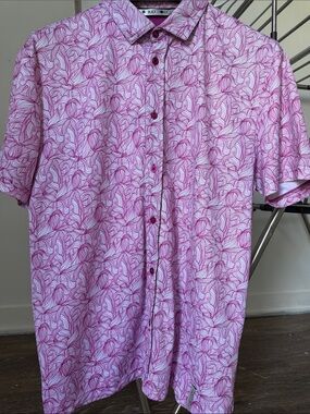 bcg Men's Short-Sleeve Button-Down Shirt in Pink Swirl Print